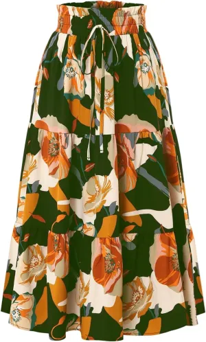 Floral Maxi Skirts for Women Maxi Spring Flowy Boho Comfy Tiered Western Skirt Boho