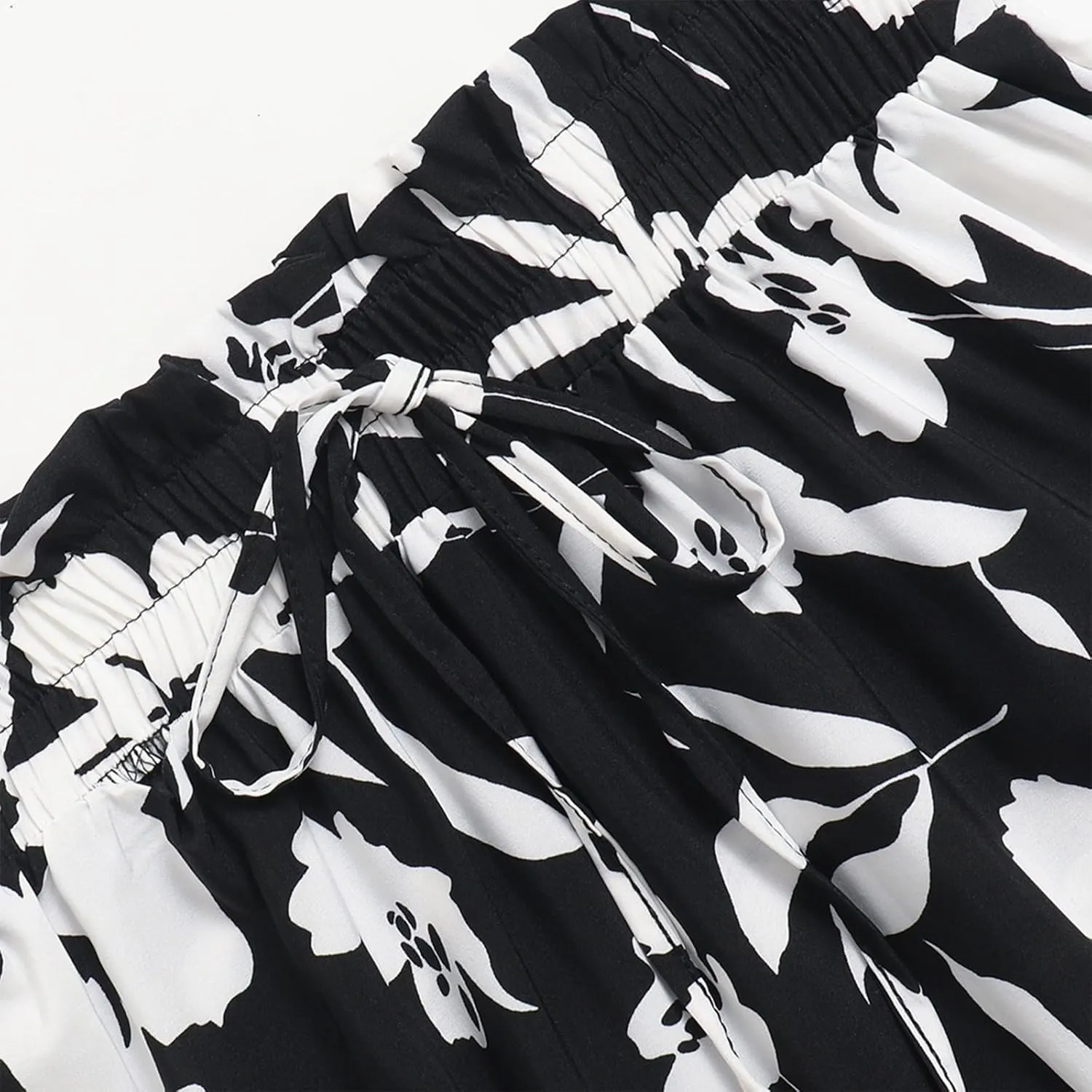 Floral Midi Skirts for Women Drawstring Waist Ruffle Hem Tiered Flowy Long Skirt A Line Boho Pleated Floral Skirt