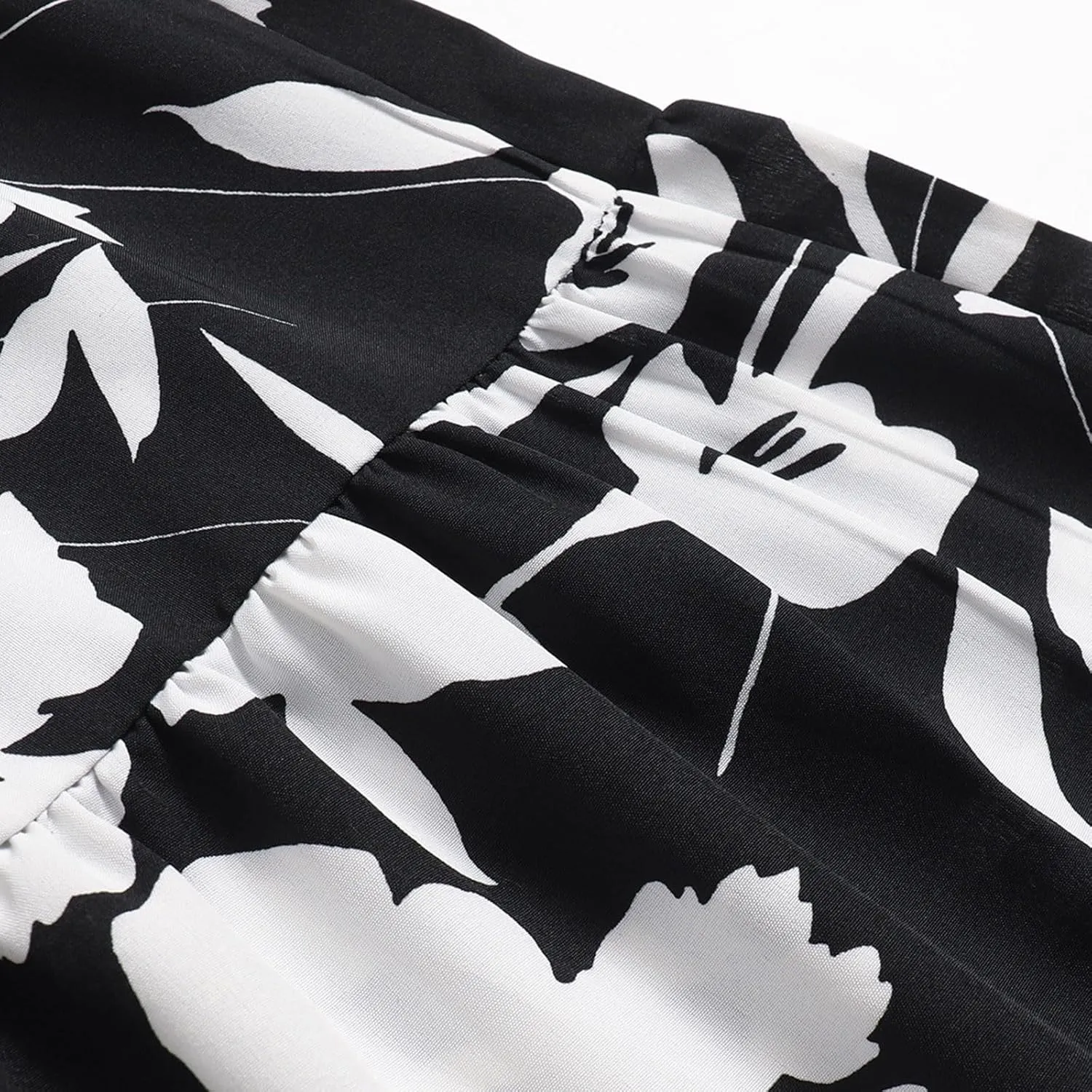 Floral Midi Skirts for Women Drawstring Waist Ruffle Hem Tiered Flowy Long Skirt A Line Boho Pleated Floral Skirt