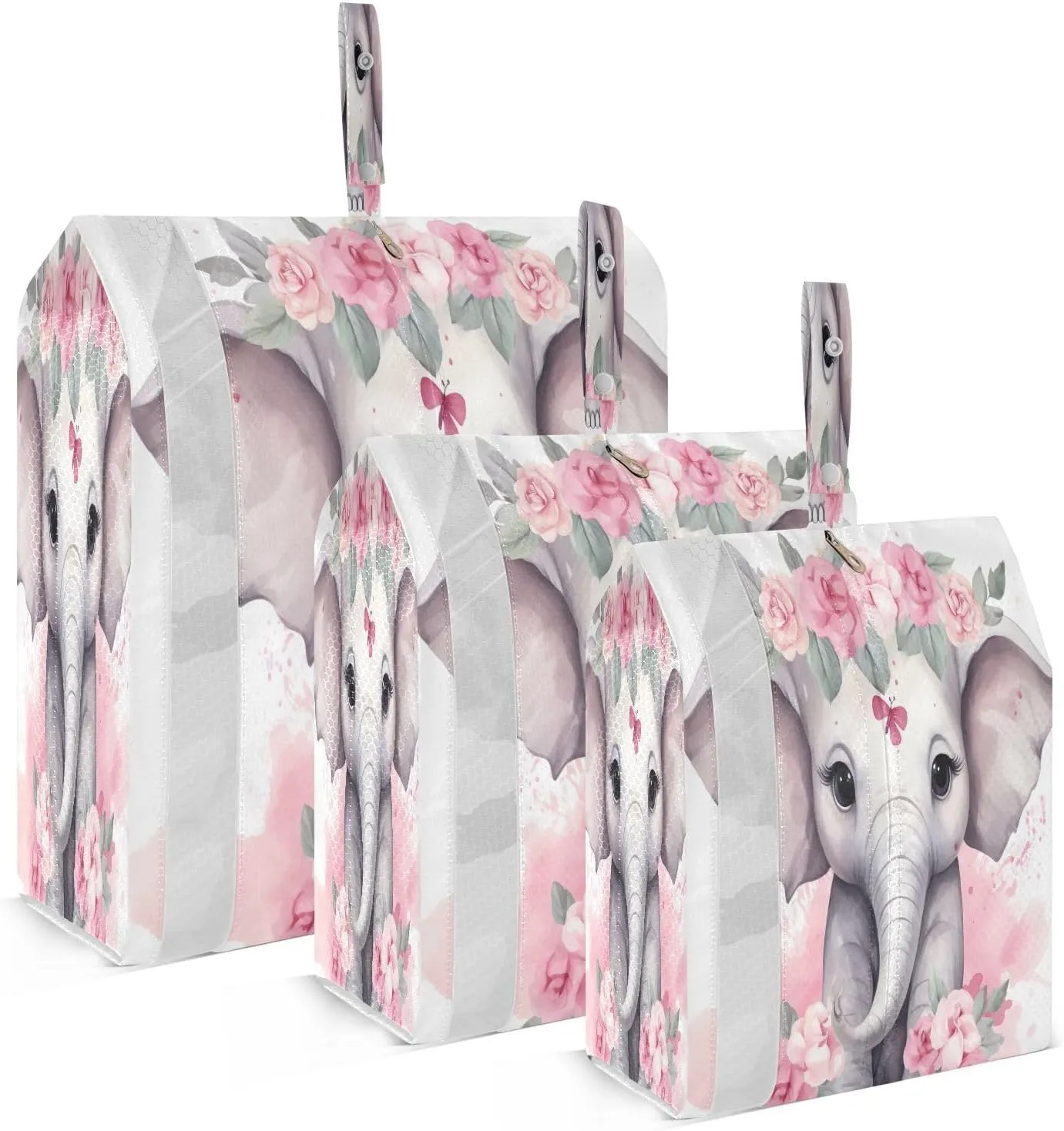 Flower Elephant Packing Cubes for Travel 3 Set Travel Compression Bags Luggage Accessories for Carry On Suitcases