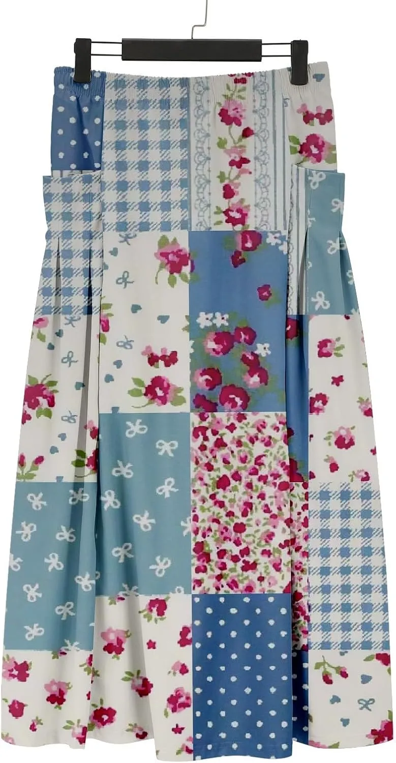 Flowy Long Maxi Skirts for Women Boho Floral Elastic High Waisted Tiered Pleated Summer Casual Beach Skirt