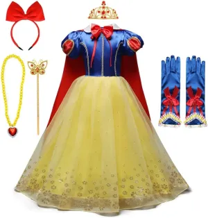 FMYFWY Girls Snow White Princess Costume Carnival Halloween Christmas Birthday Party Dress Dance Ball Gown (w/Accessories)