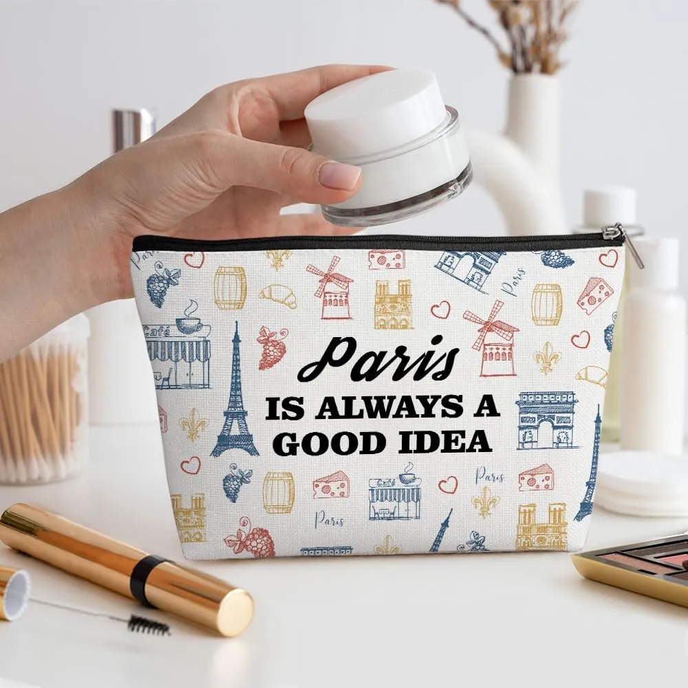 France Paris Gifts Makeup Bag, Paris Souvenir Paris Lovers Gift Retro Flower Paris Travel Vacation Cosmetic Bag for Women Friend Sister Grandma Birthday Christmas Bachelorette Party Friendship Gifts