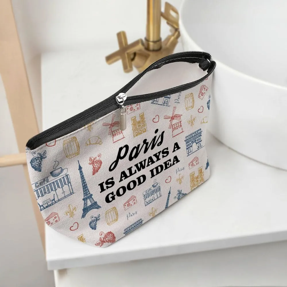 France Paris Gifts Makeup Bag, Paris Souvenir Paris Lovers Gift Retro Flower Paris Travel Vacation Cosmetic Bag for Women Friend Sister Grandma Birthday Christmas Bachelorette Party Friendship Gifts
