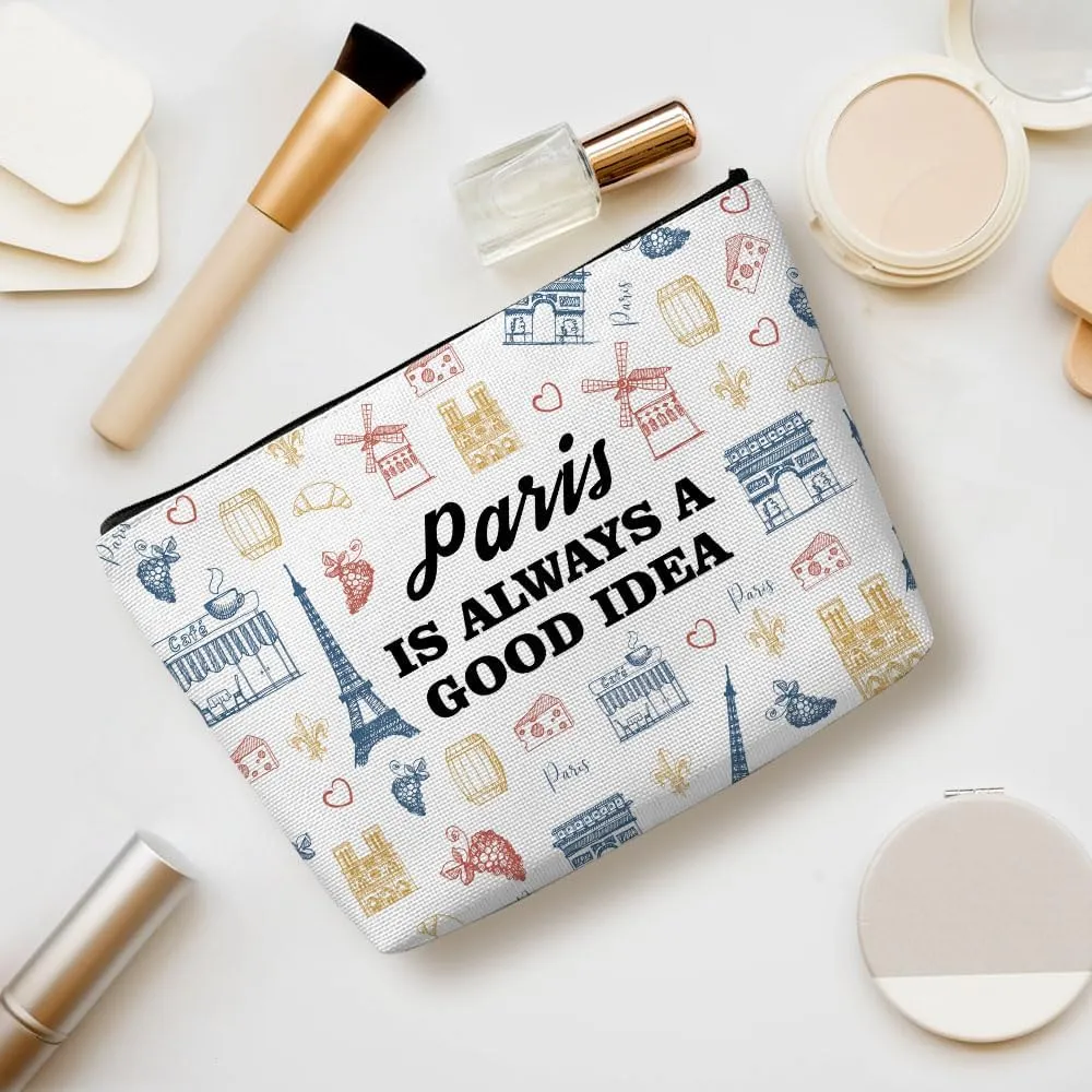 France Paris Gifts Makeup Bag, Paris Souvenir Paris Lovers Gift Retro Flower Paris Travel Vacation Cosmetic Bag for Women Friend Sister Grandma Birthday Christmas Bachelorette Party Friendship Gifts