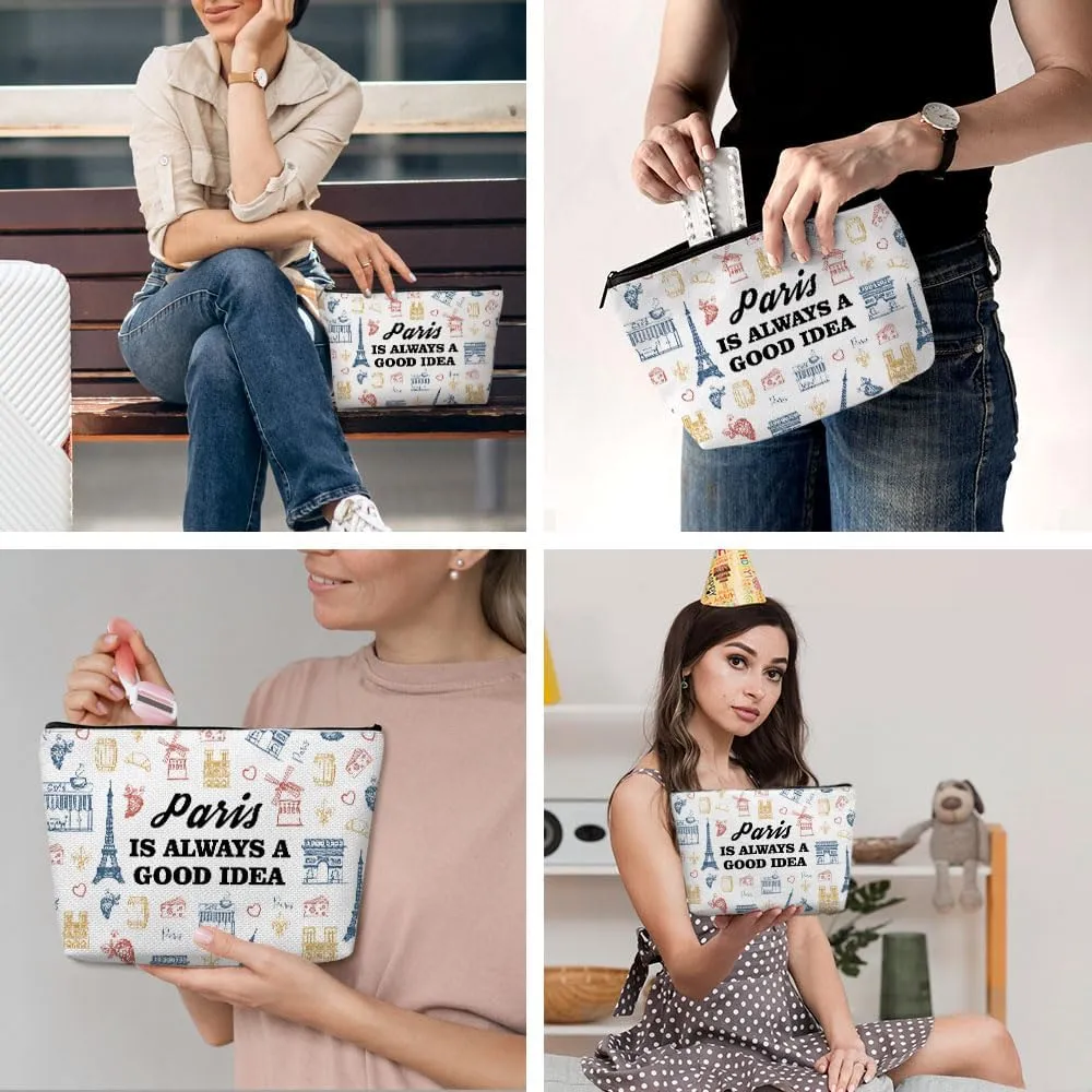 France Paris Gifts Makeup Bag, Paris Souvenir Paris Lovers Gift Retro Flower Paris Travel Vacation Cosmetic Bag for Women Friend Sister Grandma Birthday Christmas Bachelorette Party Friendship Gifts