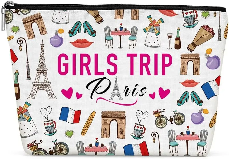France Paris Girls Trip Makeup Bag, Paris Souvenir Lovers Gift Travel Vacation Cosmetic Bag for Women Bestie Sister Mom Girls Weekend Birthday Weekend Bachelorette Party Friendship