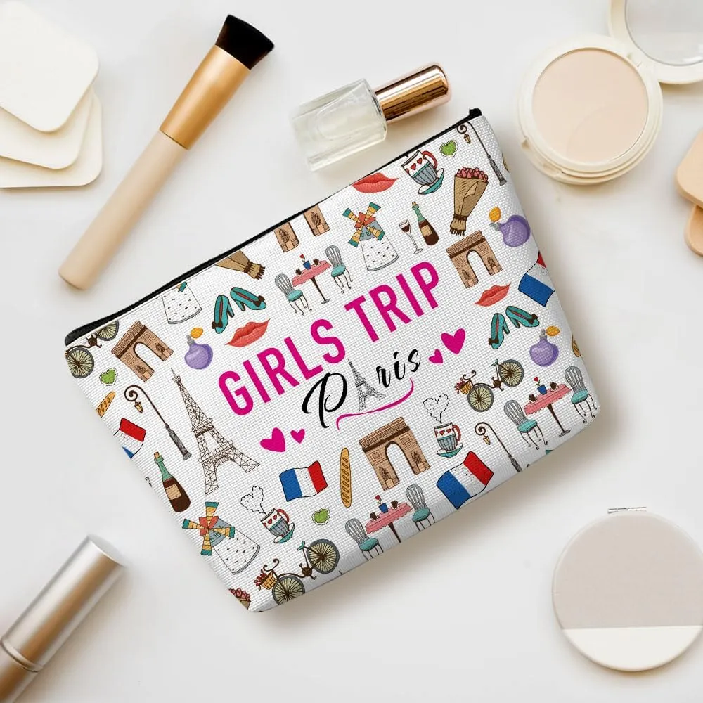 France Paris Girls Trip Makeup Bag, Paris Souvenir Lovers Gift Travel Vacation Cosmetic Bag for Women Bestie Sister Mom Girls Weekend Birthday Weekend Bachelorette Party Friendship