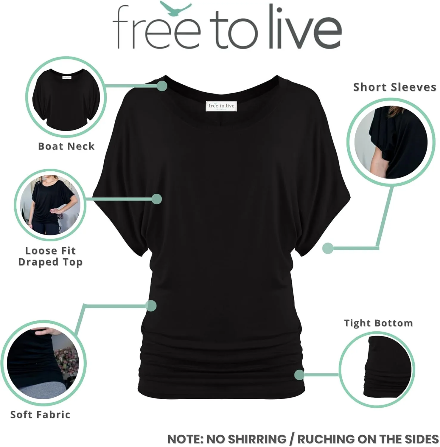 Free to Live 3 Pack Dolman Sleeve Tunic Dressy Business Casual Tops for Women Short Sleeve Shirts Work Outfits Travel Clothes