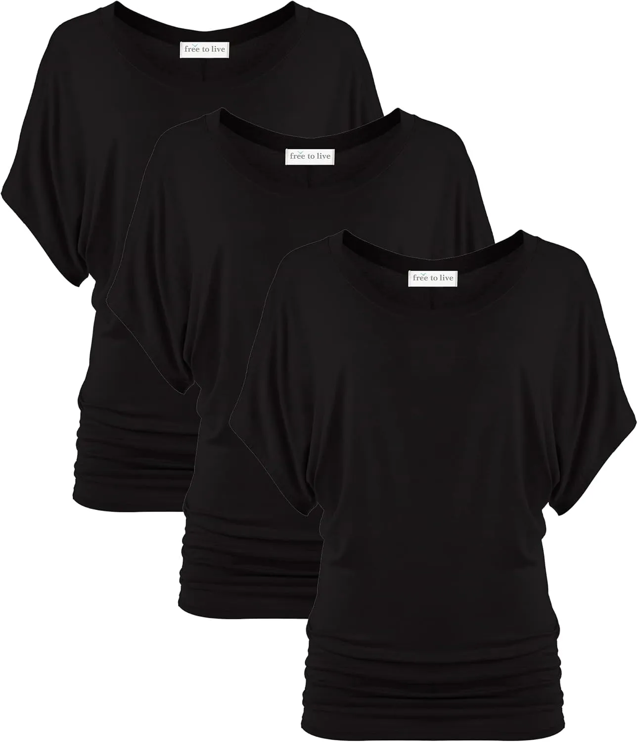 Free to Live 3 Pack Dolman Sleeve Tunic Dressy Business Casual Tops for Women Short Sleeve Shirts Work Outfits Travel Clothes