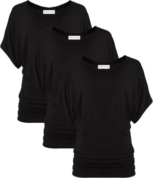 Free to Live 3 Pack Dolman Sleeve Tunic Dressy Business Casual Tops for Women Short Sleeve Shirts Work Outfits Travel Clothes