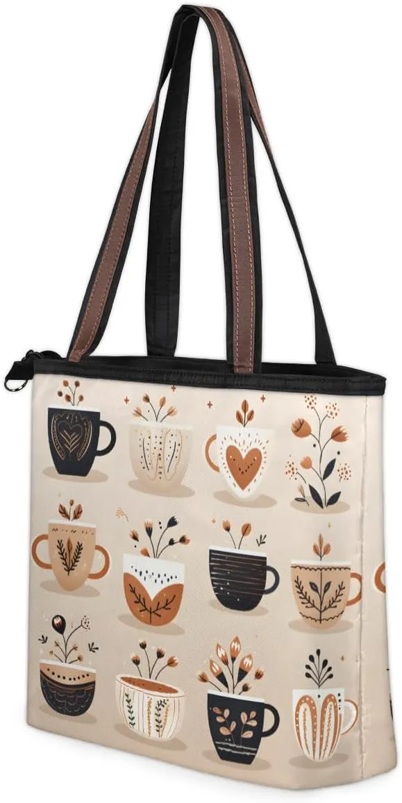 Fruit Peach Print Tote Bag with Zipper 15 Inch Canvas Tote Bag for Women Shoulder Handbag