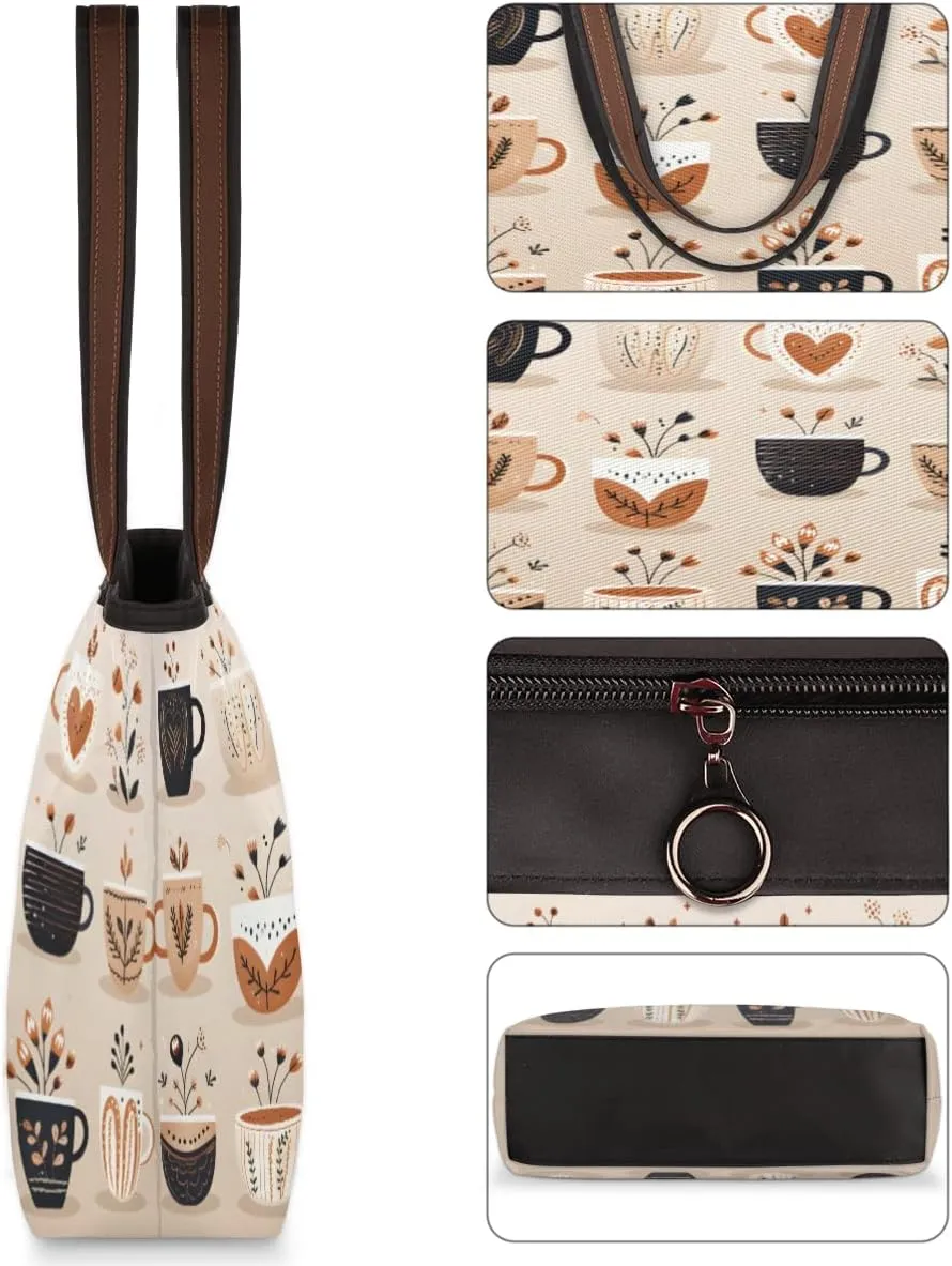 Fruit Peach Print Tote Bag with Zipper 15 Inch Canvas Tote Bag for Women Shoulder Handbag