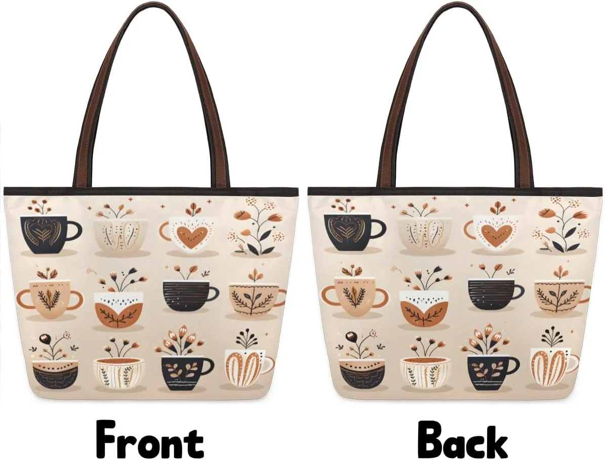 Fruit Peach Print Tote Bag with Zipper 15 Inch Canvas Tote Bag for Women Shoulder Handbag