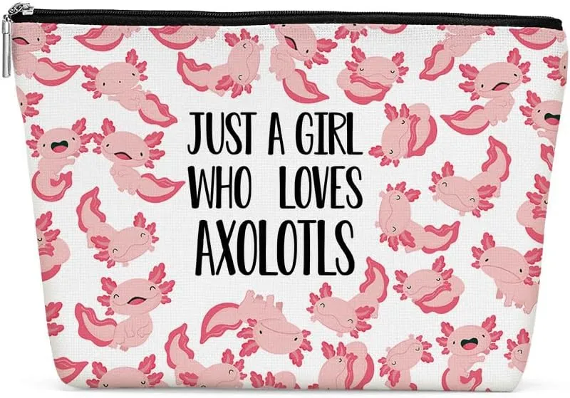 Funny Girl Loves Axolotls Cosmetic Bag for Women , Axolotl Gifts for Women, Axolotl Lovers GiftCute Axolotl Stuff Makeup Bag Positive Cosmeticcase for Sister Bestie Birthday Friendship Christmas
