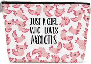 Funny Girl Loves Axolotls Cosmetic Bag for Women , Axolotl Gifts for Women, Axolotl Lovers GiftCute Axolotl Stuff Makeup Bag Positive Cosmeticcase for Sister Bestie Birthday Friendship Christmas