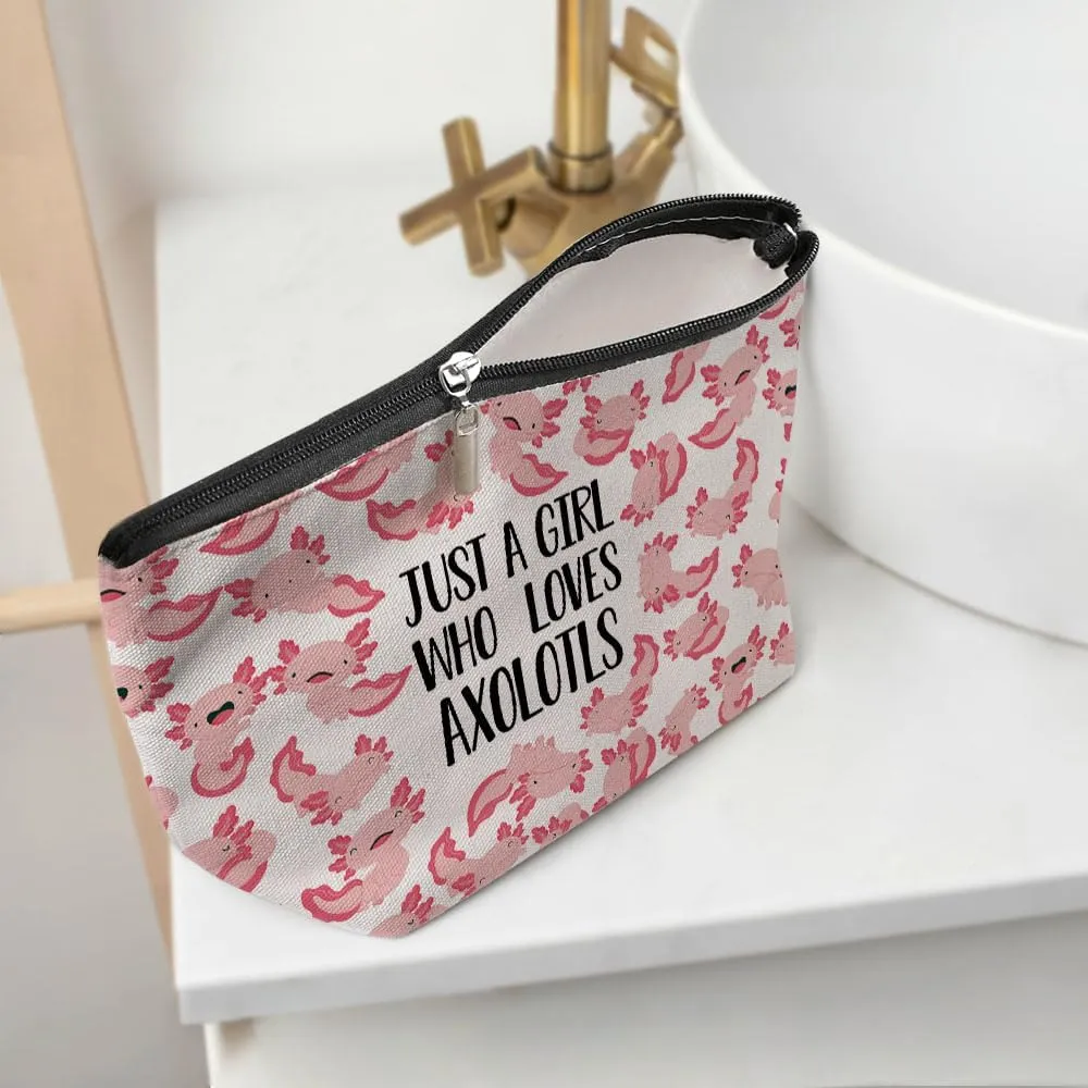 Funny Girl Loves Axolotls Cosmetic Bag for Women , Axolotl Gifts for Women, Axolotl Lovers GiftCute Axolotl Stuff Makeup Bag Positive Cosmeticcase for Sister Bestie Birthday Friendship Christmas