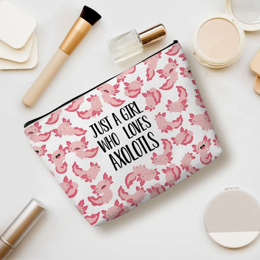 Funny Girl Loves Axolotls Cosmetic Bag for Women , Axolotl Gifts for Women, Axolotl Lovers GiftCute Axolotl Stuff Makeup Bag Positive Cosmeticcase for Sister Bestie Birthday Friendship Christmas