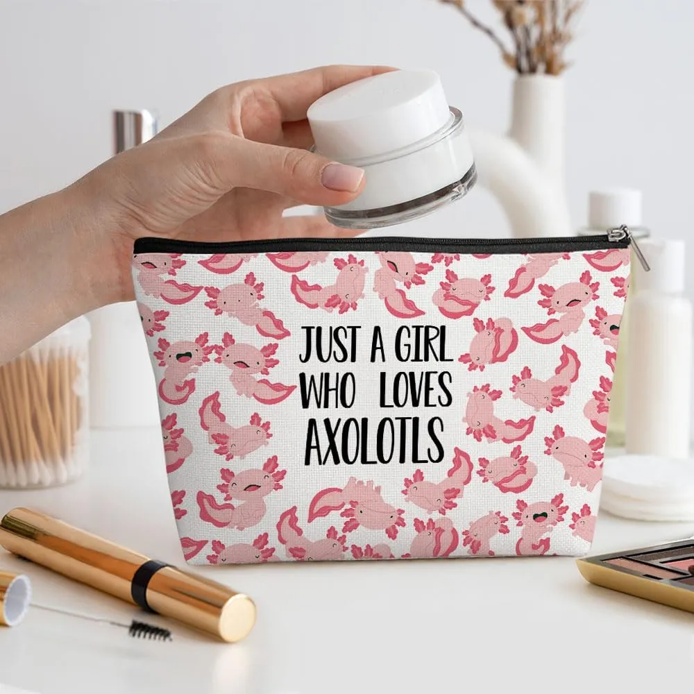 Funny Girl Loves Axolotls Cosmetic Bag for Women , Axolotl Gifts for Women, Axolotl Lovers GiftCute Axolotl Stuff Makeup Bag Positive Cosmeticcase for Sister Bestie Birthday Friendship Christmas