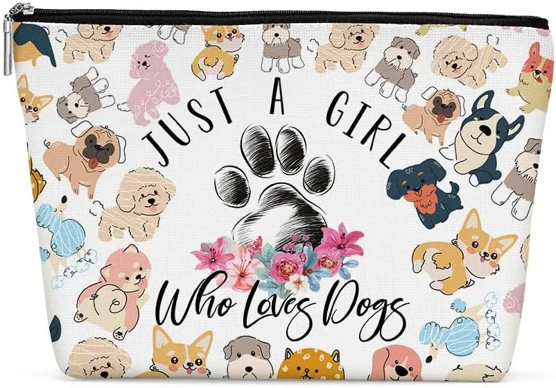 Funny Girl Loves Dogs Cosmetic Bag for Women Dog Mom Gifts for Women, Dog Gifts for Dog LoversCute Dog Stuff Makeup Bag Positive Cosmeticcase for Sister Bestie Birthday Friendship Christmas