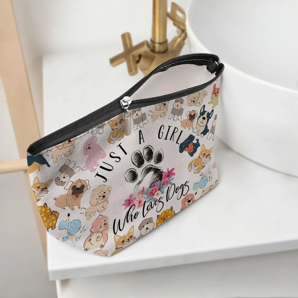 Funny Girl Loves Dogs Cosmetic Bag for Women Dog Mom Gifts for Women, Dog Gifts for Dog LoversCute Dog Stuff Makeup Bag Positive Cosmeticcase for Sister Bestie Birthday Friendship Christmas