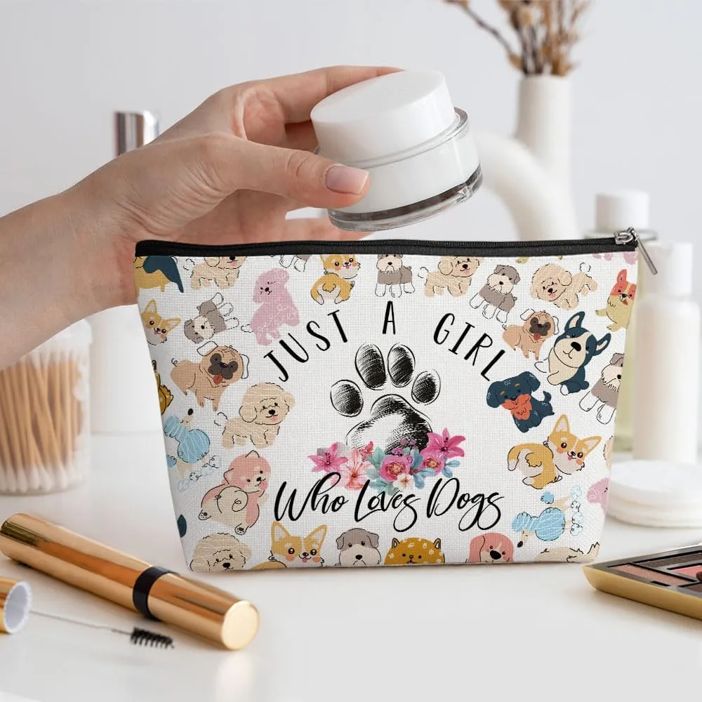 Funny Girl Loves Dogs Cosmetic Bag for Women Dog Mom Gifts for Women, Dog Gifts for Dog LoversCute Dog Stuff Makeup Bag Positive Cosmeticcase for Sister Bestie Birthday Friendship Christmas