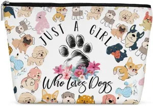 Funny Girl Loves Dogs Cosmetic Bag for Women Dog Mom Gifts for Women, Dog Gifts for Dog LoversCute Dog Stuff Makeup Bag Positive Cosmeticcase for Sister Bestie Birthday Friendship Christmas