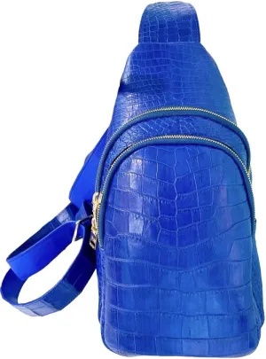 Genuine Blue Crocodile Alligator Men's Crossover Bags, Men's Leather Bags, Crocodile Men's Sling Bags, Crocodile Alligator Men's Shoulder Bags, Gifts for Men, Leather crossbody chest bag