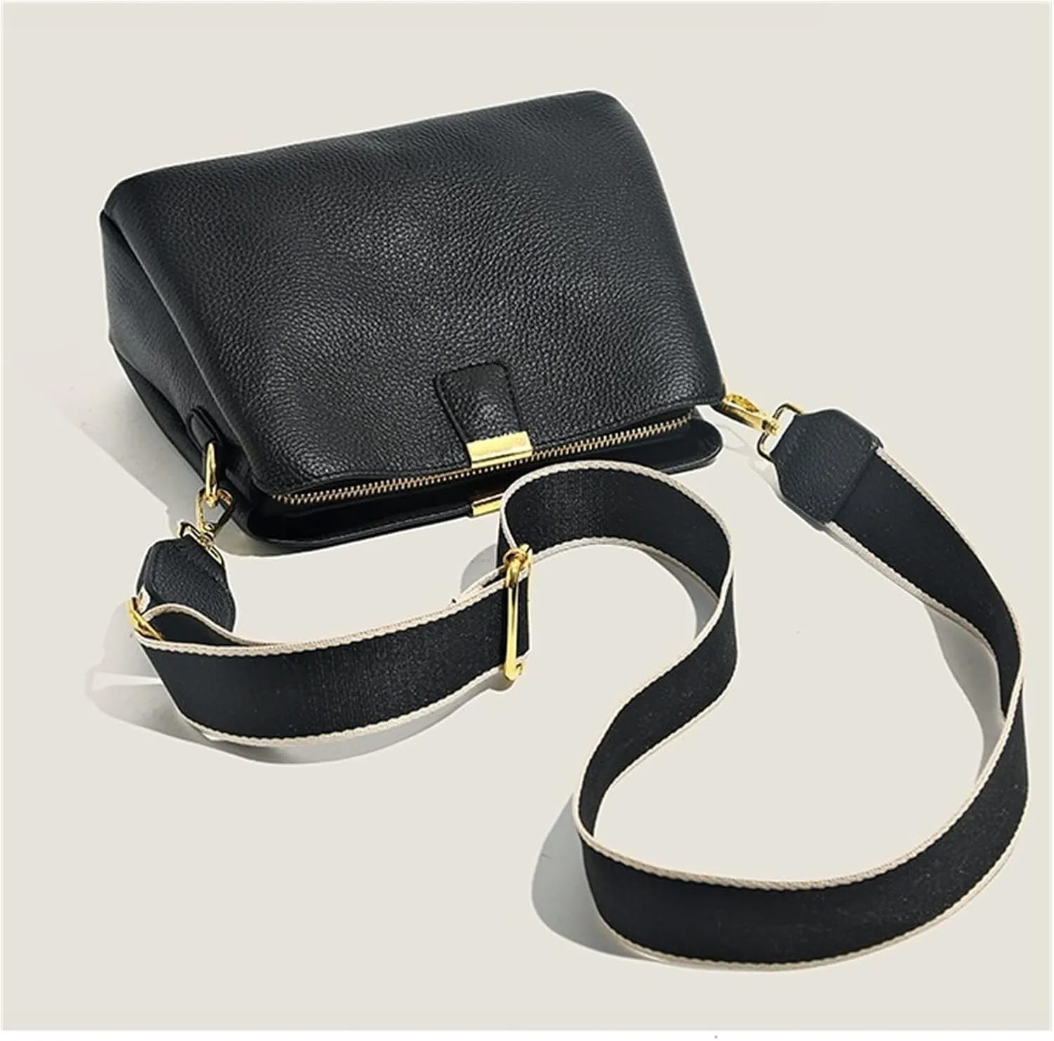 Genuine Leather Women Bucket Shoulder Bag Female Handbag Wide Strap Ladies Crossbody Bags Cowhide Totes Bag For Women(Yellow)