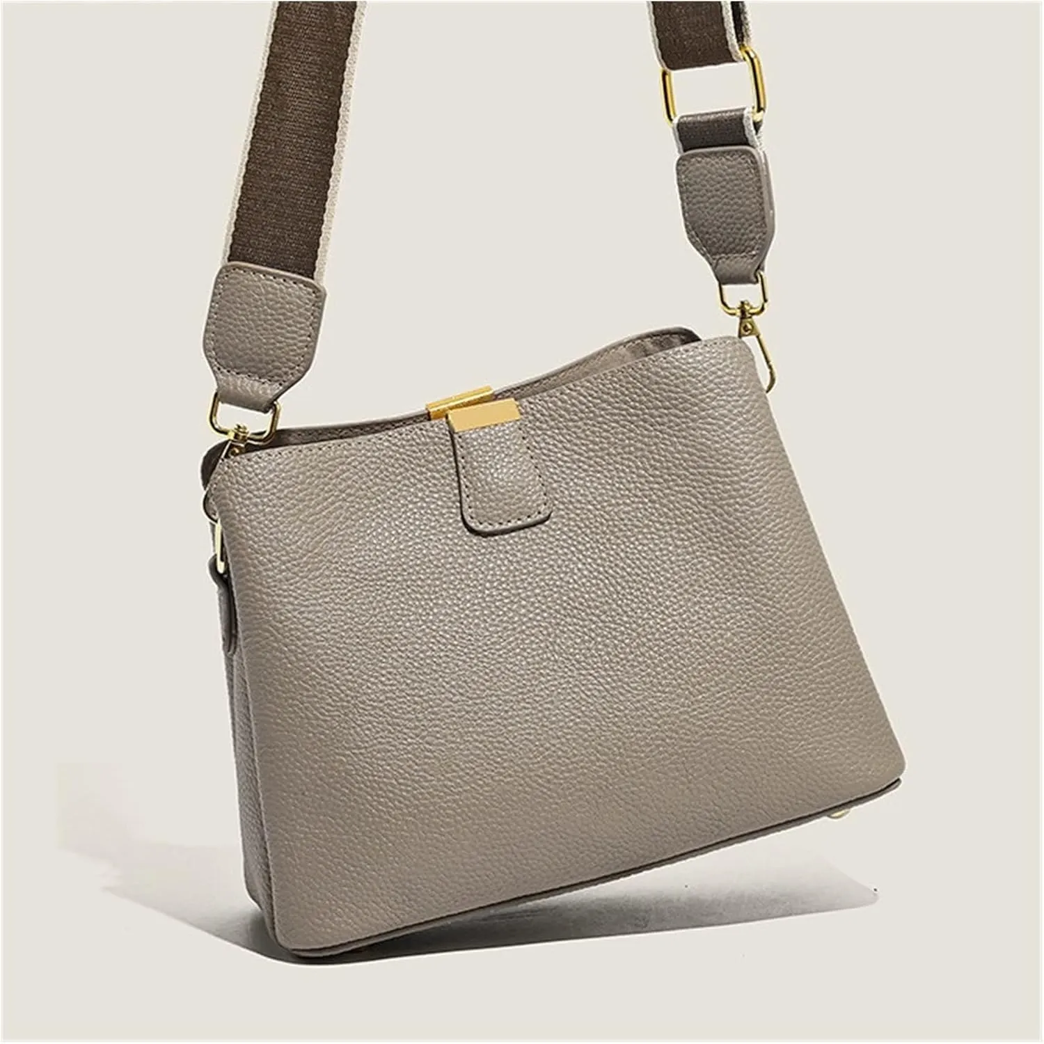 Genuine Leather Women Bucket Shoulder Bag Female Handbag Wide Strap Ladies Crossbody Bags Cowhide Totes Bag For Women(Yellow)