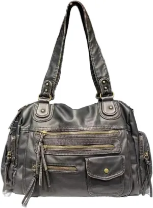 Girl Single Shoulder Crossbody Bag Vintage Washed Leather Motorcycle Bag Large Capacity Multi Pocket Bag
