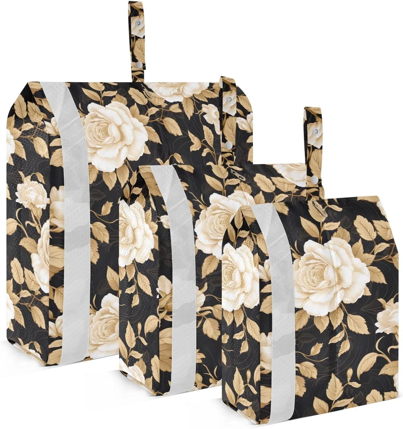 Golden Flower Leaves Packing Cubes for Travel 3 Set Travel Compression Bags Luggage Accessories for Travel Compression
