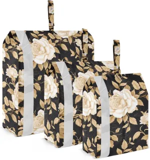 Golden Flower Leaves Packing Cubes for Travel 3 Set Travel Compression Bags Luggage Accessories for Travel Compression