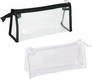 GSHLLO 2 Pcs Clear Toiletry Bags Transparent Makeup Pouches Plastic Cosmetic Bags Shampoo Lotion Storage Bags Make Up Travel Zipper Bags Waterproof Bathroom Pouch Black White