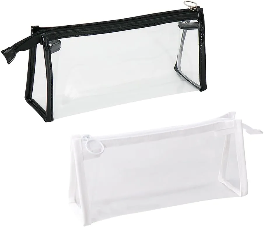GSHLLO 2 Pcs Clear Toiletry Bags Transparent Makeup Pouches Plastic Cosmetic Bags Shampoo Lotion Storage Bags Make Up Travel Zipper Bags Waterproof Bathroom Pouch Black White