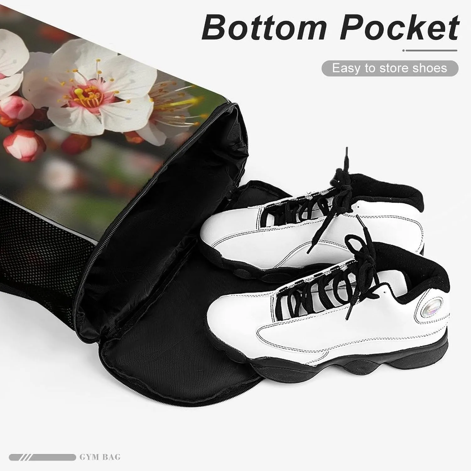 Gym Bag for Women Men Apricot FlowersTravel Duffel Bag Large Capacity Sports Drawstring Backpack