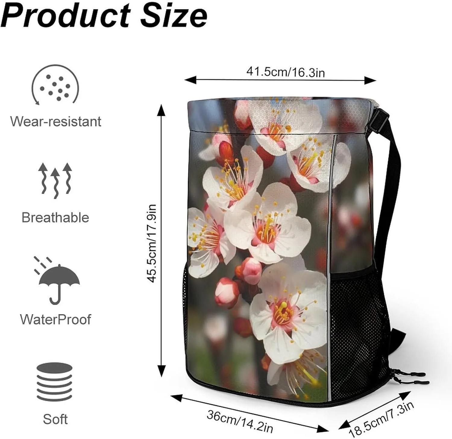 Gym Bag for Women Men Apricot FlowersTravel Duffel Bag Large Capacity Sports Drawstring Backpack