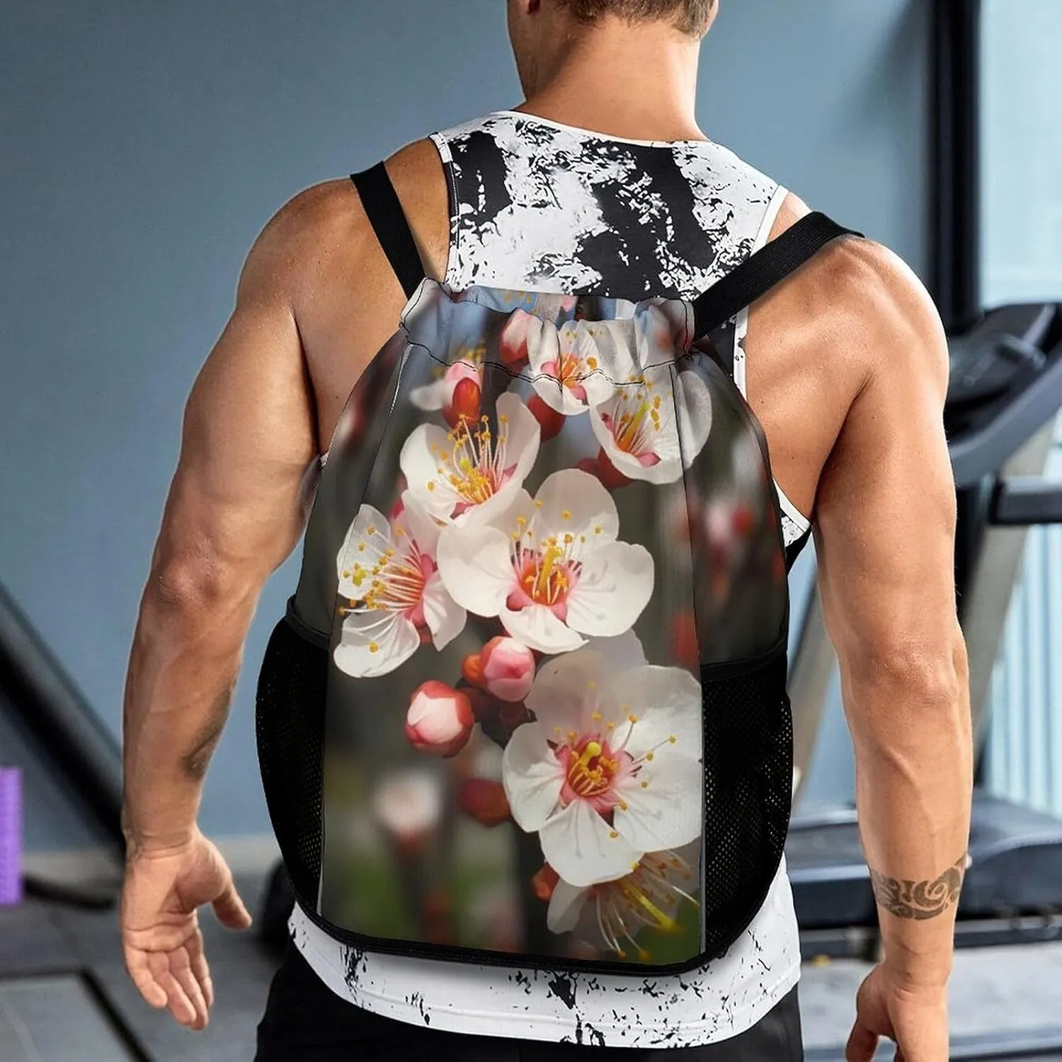 Gym Bag for Women Men Apricot FlowersTravel Duffel Bag Large Capacity Sports Drawstring Backpack