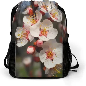 Gym Bag for Women Men Apricot FlowersTravel Duffel Bag Large Capacity Sports Drawstring Backpack