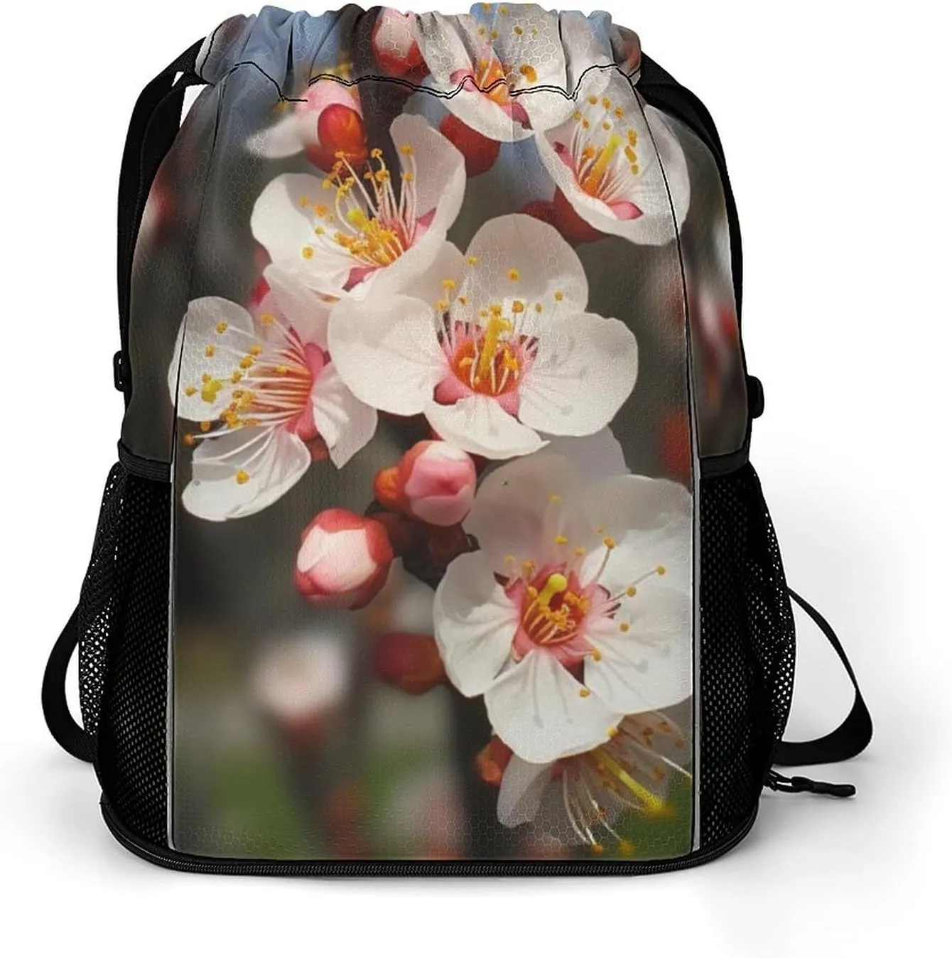 Gym Bag for Women Men Apricot FlowersTravel Duffel Bag Large Capacity Sports Drawstring Backpack
