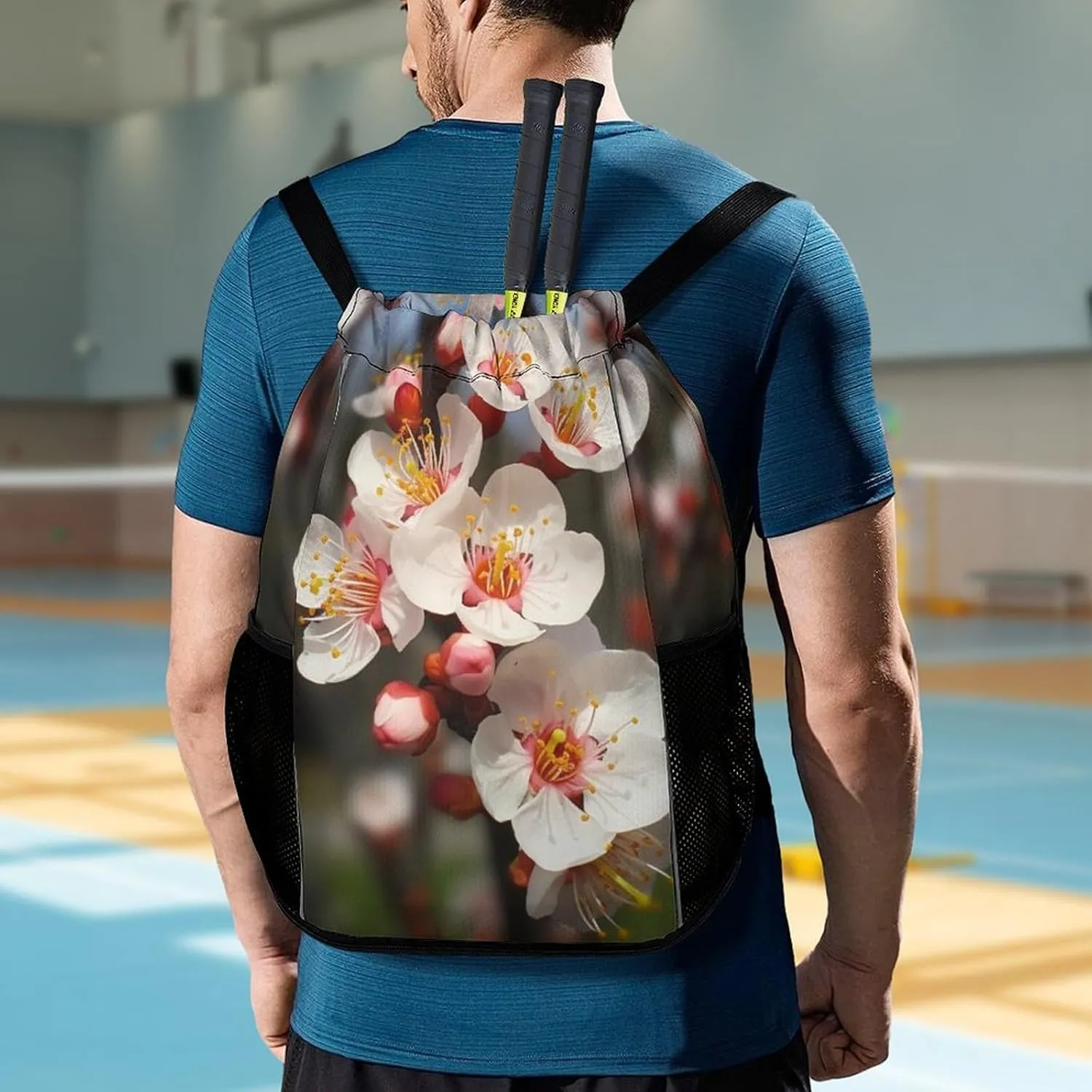 Gym Bag for Women Men Apricot FlowersTravel Duffel Bag Large Capacity Sports Drawstring Backpack