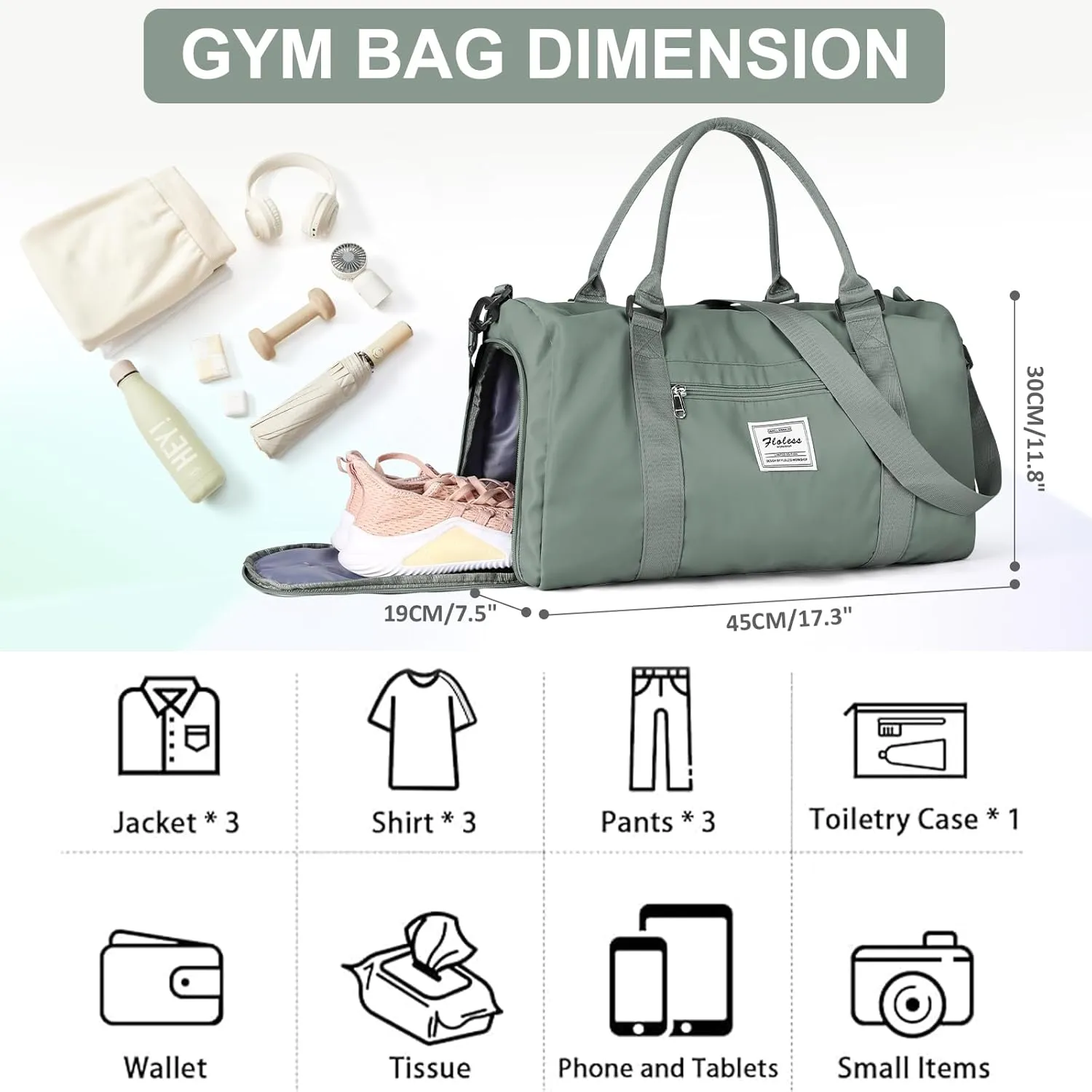 Gym Bagsfor Women with Shoes Compartment,Small Duffel BagsSport Bags with Toiletry Bags Overnight Travel Tote Bags Weekender Carry on Bag Personal Item Bag for Airlines Dark Green