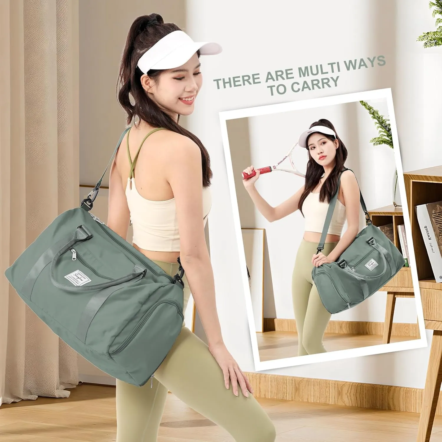 Gym Bagsfor Women with Shoes Compartment,Small Duffel BagsSport Bags with Toiletry Bags Overnight Travel Tote Bags Weekender Carry on Bag Personal Item Bag for Airlines Dark Green