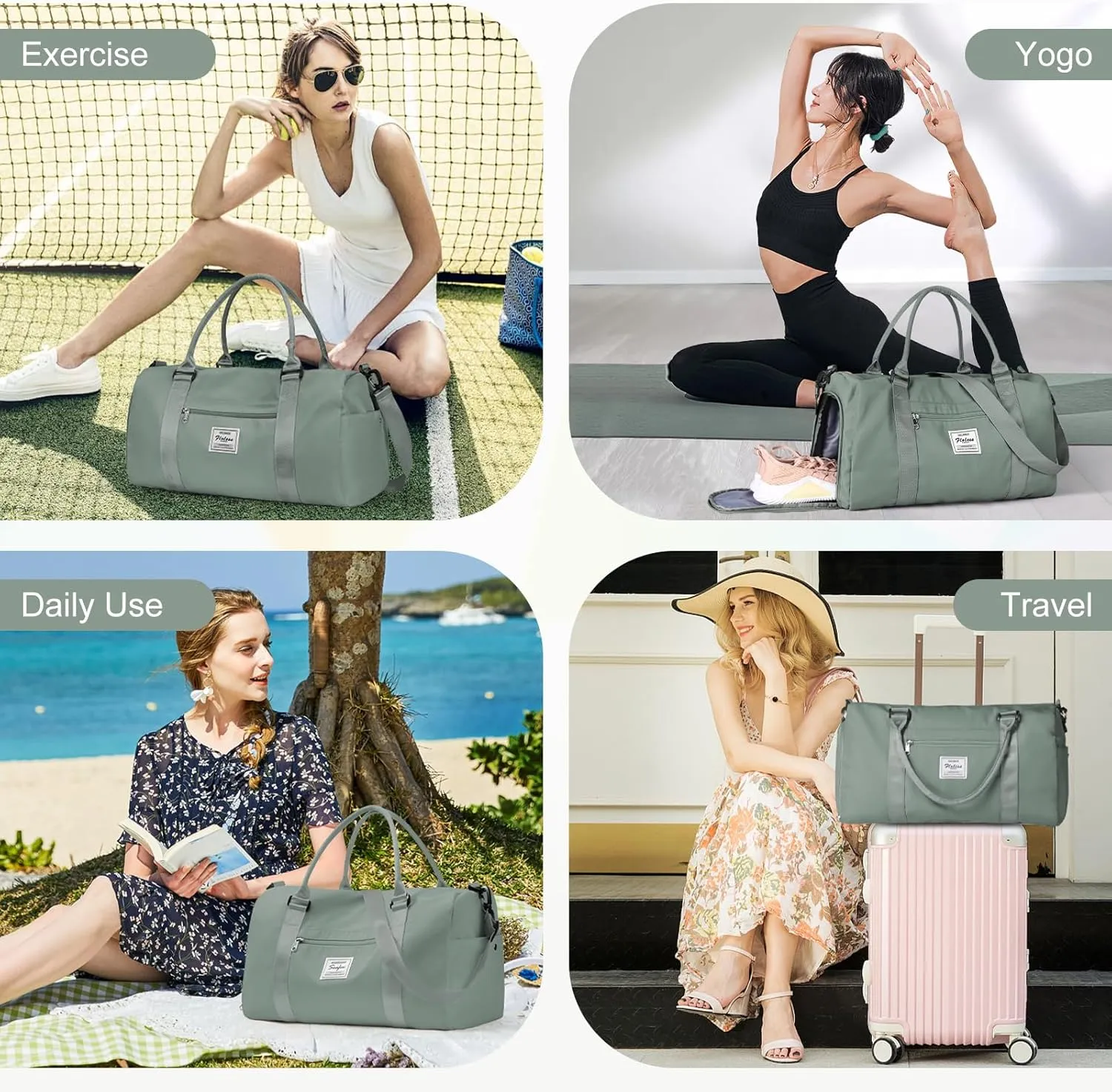 Gym Bagsfor Women with Shoes Compartment,Small Duffel BagsSport Bags with Toiletry Bags Overnight Travel Tote Bags Weekender Carry on Bag Personal Item Bag for Airlines Dark Green