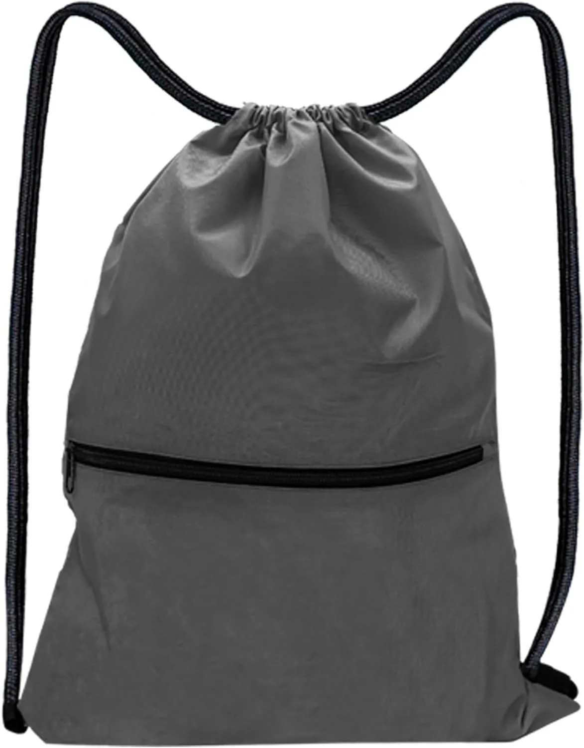 Gym Sack Drawstring Bag with Zip Pocket Personalised Waterproof for Mens Womens Adults Sports Swimming PE Backpack Travel (Grey)