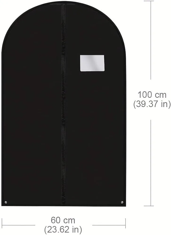 Habrur Clothes Cover 3 Packs Non-woven Garment Bag Hanging Clothes Travel Suit Bag With Clear Window Suit Bags, 60*100cm, Black