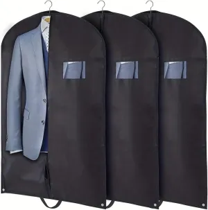 Habrur Clothes Cover 3 Packs Non-woven Garment Bag Hanging Clothes Travel Suit Bag With Clear Window Suit Bags, 60*100cm, Black