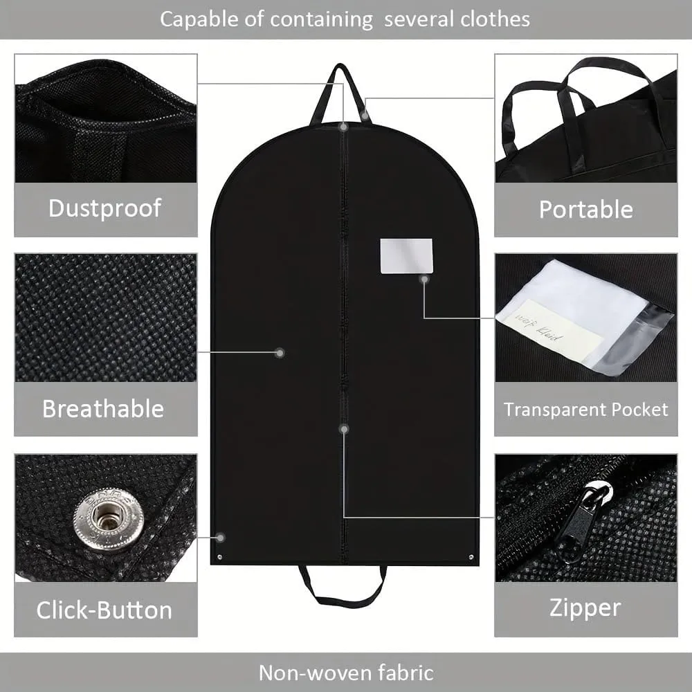Habrur Clothes Cover 3 Packs Non-woven Garment Bag Hanging Clothes Travel Suit Bag With Clear Window Suit Bags, 60*100cm, Black