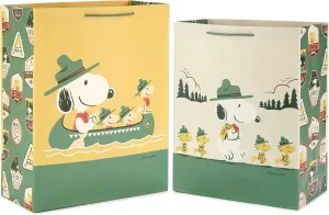 Hallmark Peanuts Gift Bag Bundle (2 Bags: 1 Large 13", 1 XL 15") Snoopy and Woodstock for Father's Day, Birthdays, Summer Camp