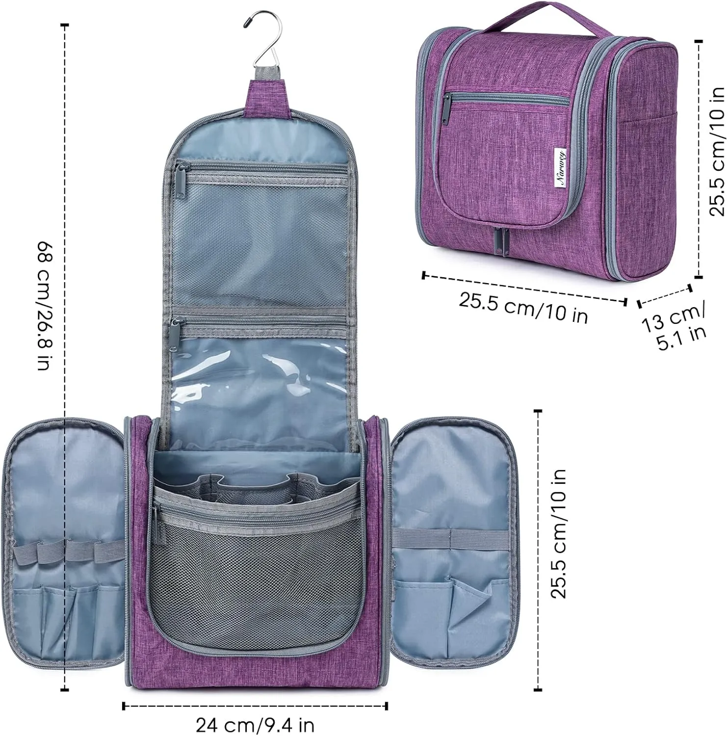 Hanging Toiletry Bag for Women Travel Makeup Bag Organizer Toiletries Bag for Cosmetics Essentials Accessories (Large, Dark Purple)